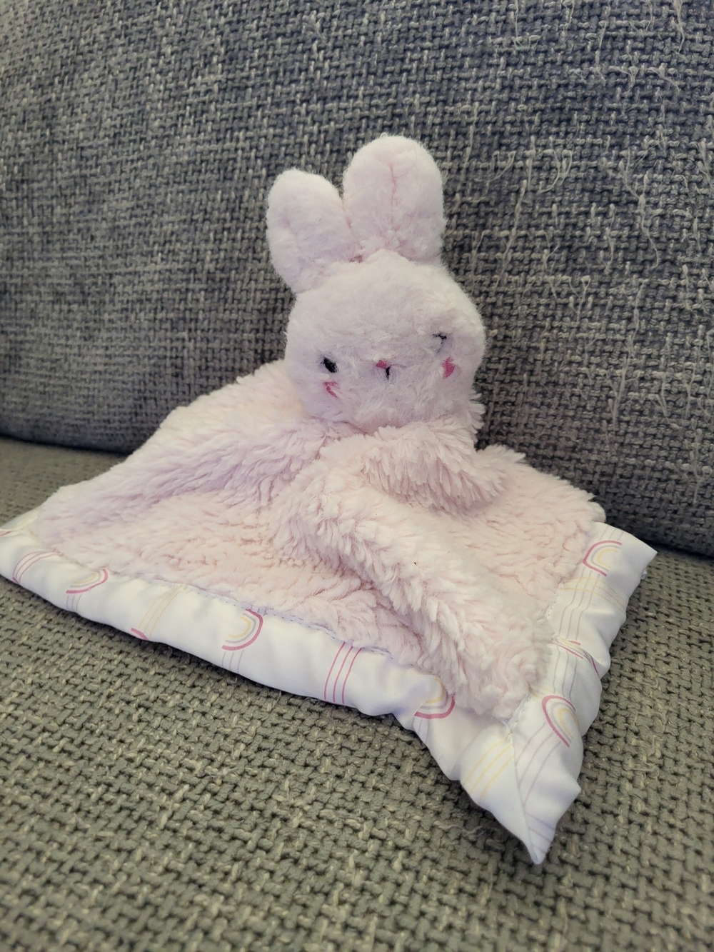 Parents Choice Pink Bunny Rabbit Plush Lovey Security Blanket Satin Rainbows